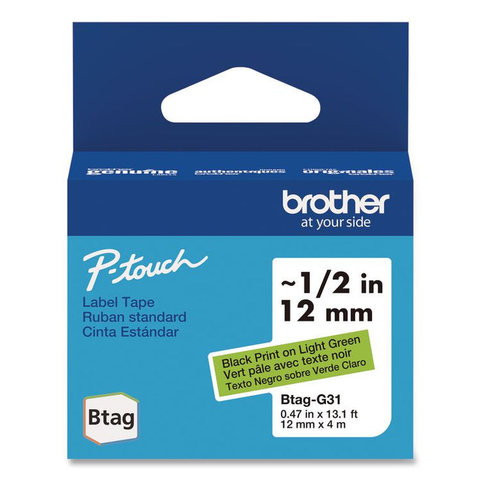 Genuine P-Touch BTAG Label Tapes, 0.47" x 13.1 ft, Black on Light Green