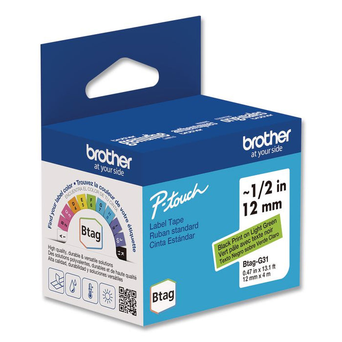 Genuine P-Touch BTAG Label Tapes, 0.47" x 13.1 ft, Black on Light Green