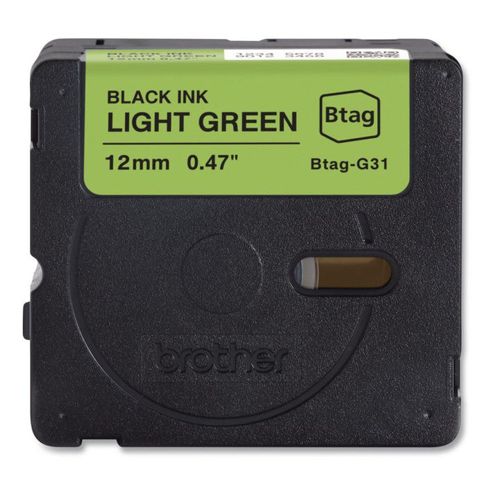 Genuine P-Touch BTAG Label Tapes, 0.47" x 13.1 ft, Black on Light Green