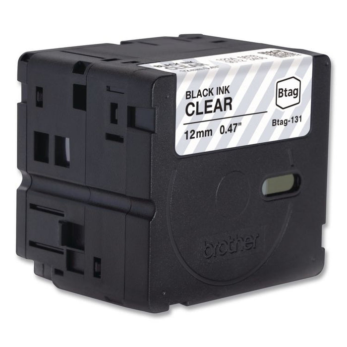 Genuine P-Touch BTAG Label Tapes, 0.47" x 13.1 ft, Black on Clear