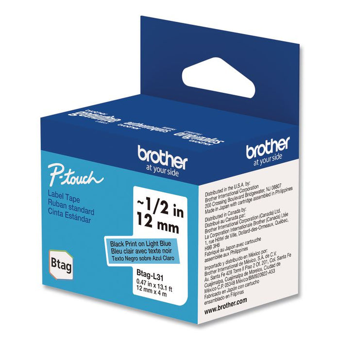 Genuine P-Touch BTAG Label Tapes, 0.47" x 13.1 ft, Black on Light Blue