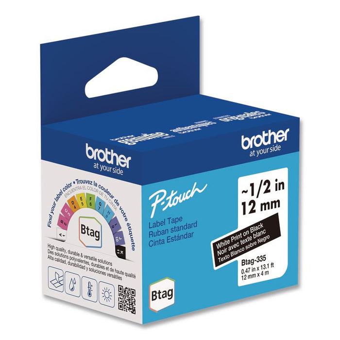 Genuine P-Touch BTAG Label Tapes, 0.47" x 13.1 ft, White on Black