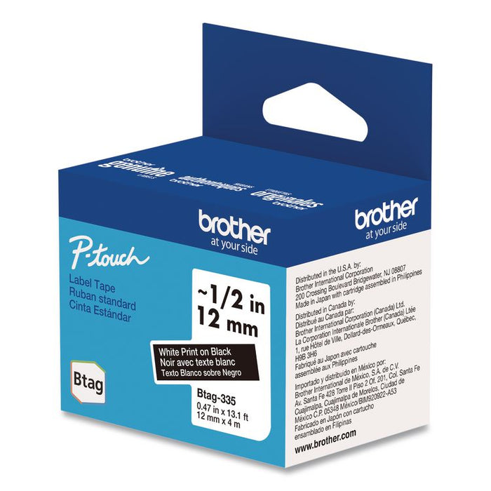 Genuine P-Touch BTAG Label Tapes, 0.47" x 13.1 ft, White on Black