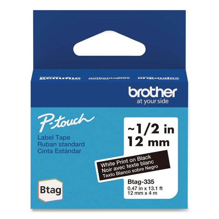 Genuine P-Touch BTAG Label Tapes, 0.47" x 13.1 ft, White on Black