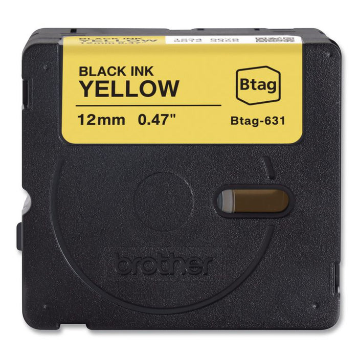 Genuine P-Touch BTAG Label Tapes, 0.47" x 13.1 ft, Black on Yellow