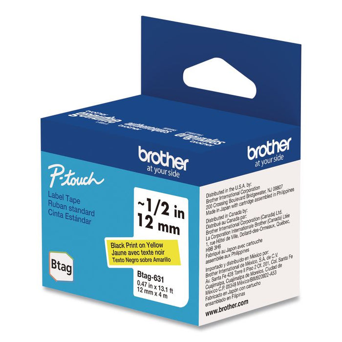 Genuine P-Touch BTAG Label Tapes, 0.47" x 13.1 ft, Black on Yellow