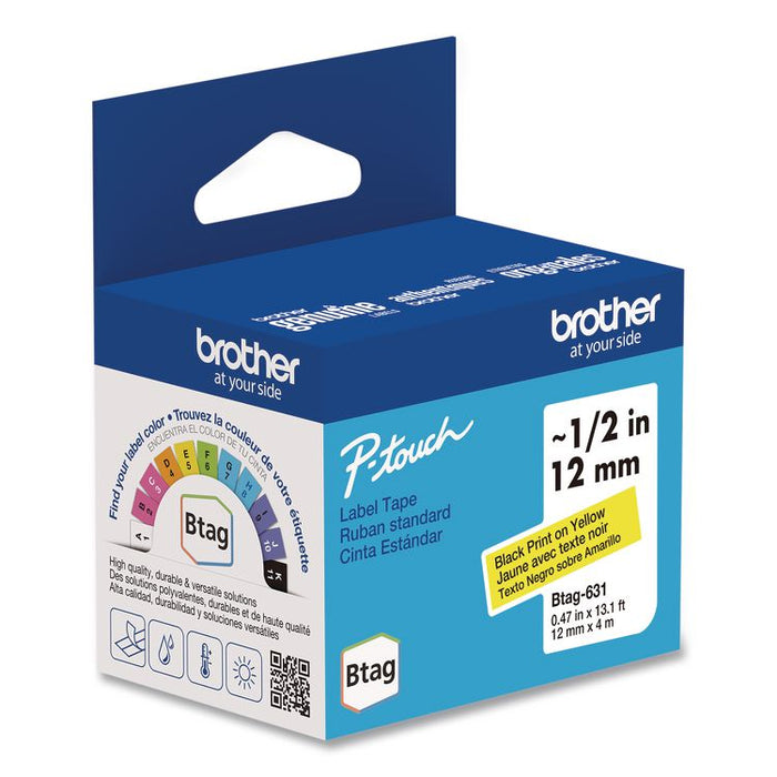 Genuine P-Touch BTAG Label Tapes, 0.47" x 13.1 ft, Black on Yellow