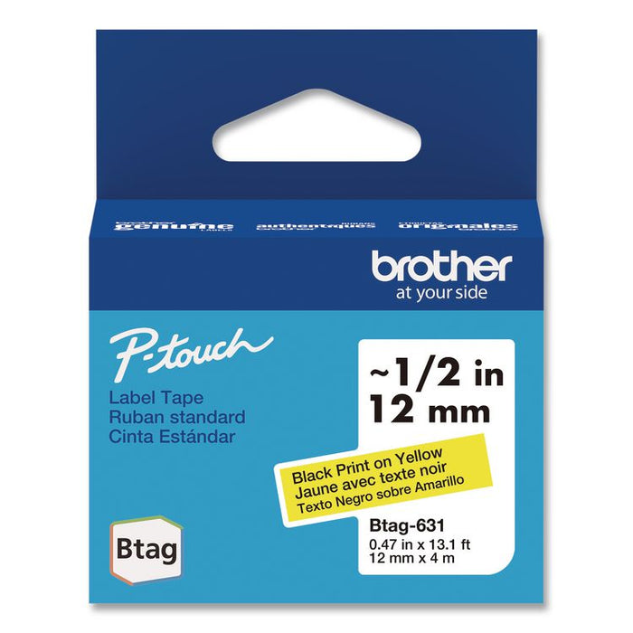 Genuine P-Touch BTAG Label Tapes, 0.47" x 13.1 ft, Black on Yellow