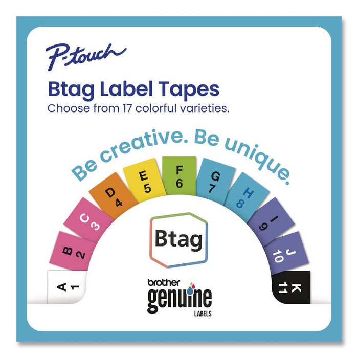 Genuine P-Touch BTAG Label Tapes, 0.47" x 13.1 ft, White on Clear, Black on White, White on Black, 3/Pack