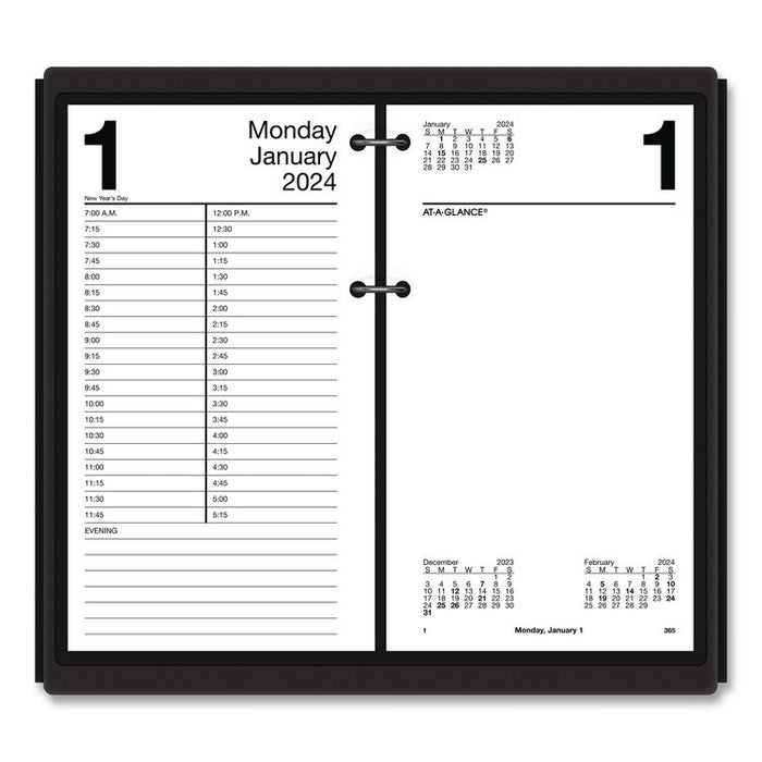 Desk Calendar Base for Loose-Leaf Refill, 2 Rings, 4.5" x 8", Black