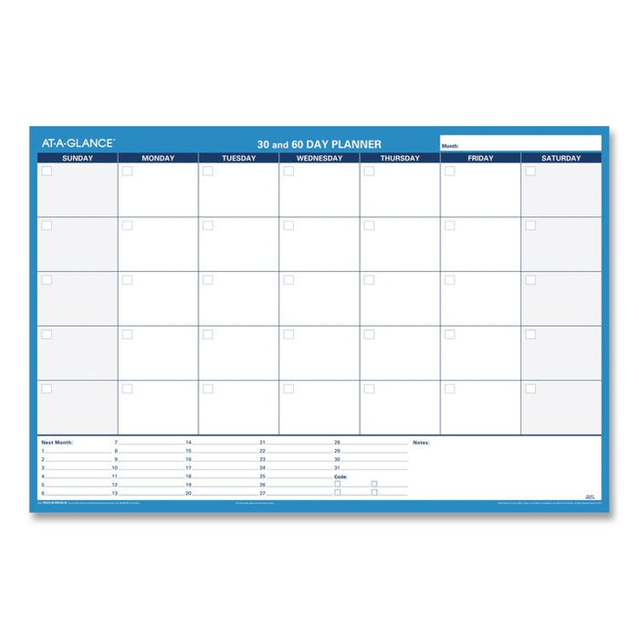 30/60-Day Undated Horizontal Erasable Wall Planner, 36 x 24, White/Blue Sheets, Undated