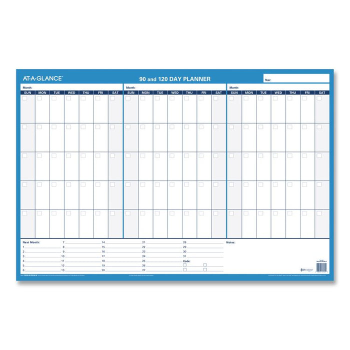 90/120-Day Undated Horizontal Erasable Wall Planner, 36 x 24, White/Blue Sheets, Undated
