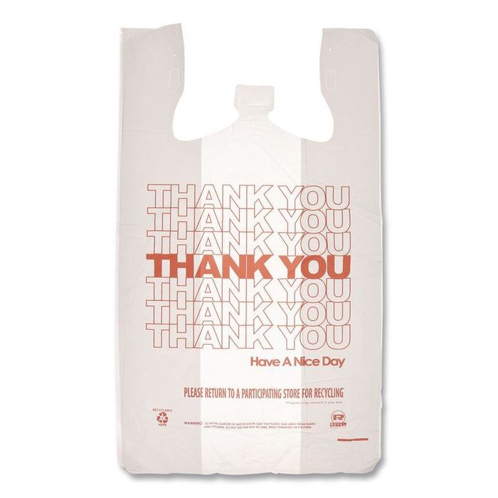 Thank You Bags, Thank You - Have a Nice Day Labeling, Cut-Out Handles, 11.5" x 6.5" x 21", White/Red, 1,000/Carton