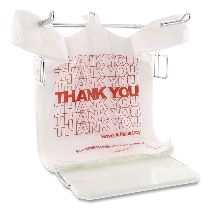 Thank You Bags, Thank You - Have a Nice Day Labeling, Cut-Out Handles, 11.5" x 6.5" x 21", White/Red, 1,000/Carton