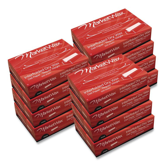 MarketWax Interfolded Dry Wax Deli Paper, 10.75 x 8, White, 500/Box, 12 Boxes/Carton