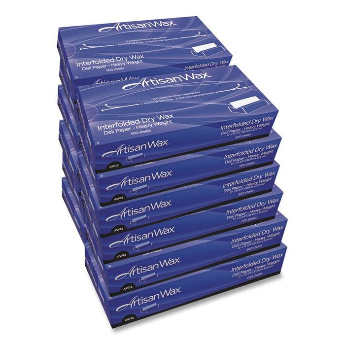 ArtisanWax Interfolded Dry Wax Deli Paper, 10" x 10.75", White, 500/Box, 12 Boxes/Carton