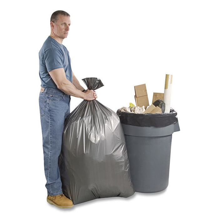 Can Liners, 33 gal, 1.35 mil, 33" x 40", Gray, 10 Bags/Roll, 10 Rolls/Carton