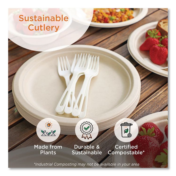 TPLA Wrapped Cutlery, Fork/Knife/Napkin/Spoon, Plastic, Light Beige, 250/Carton