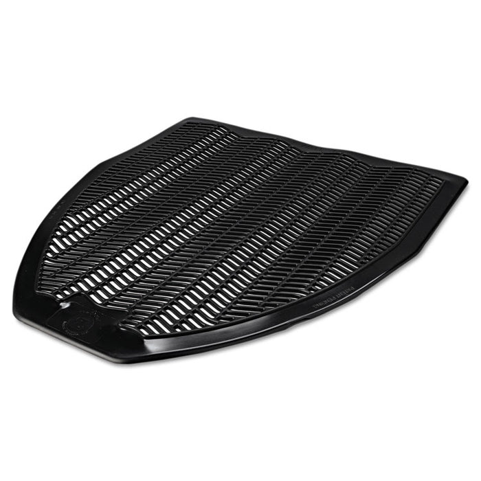Disposable Urinal Floor Mat, Shield-Shaped, Fresh Blast Scent, Black Non-Slip Perforated Surface, 17.5" x 20.38", 6/Carton
