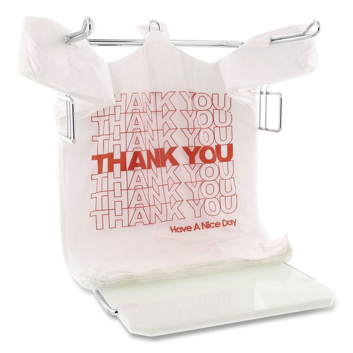 Thank You High-Density Shopping Bags, Have a Nice Day Labeling, Cut-Out Handles, 10" x 5" x 19", White/Red, 2,000/Carton