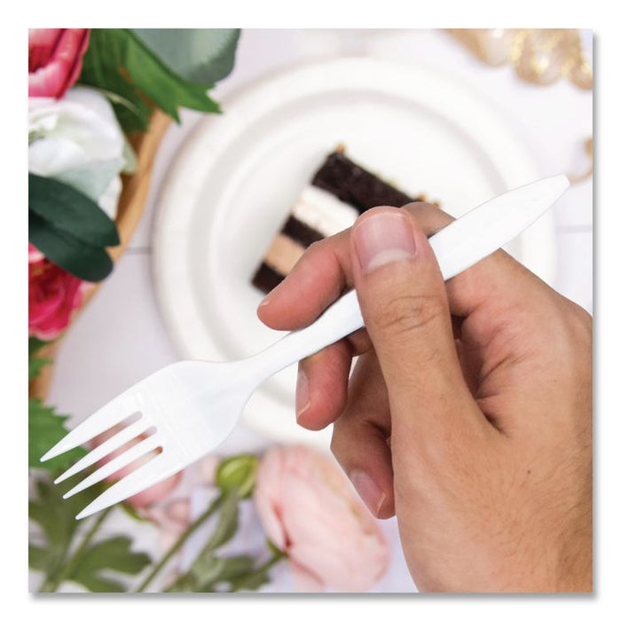 Style Setter Medium Weight Polypropylene Cutlery, Fork, Plastic, White, 1,000/Carton