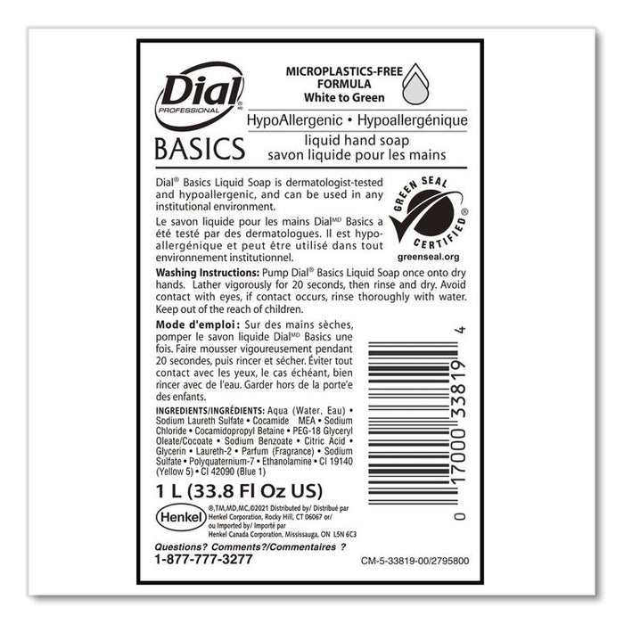 Basics MP Free Liquid Hand Soap Refill, Unscented, 1 L, 8/Carton