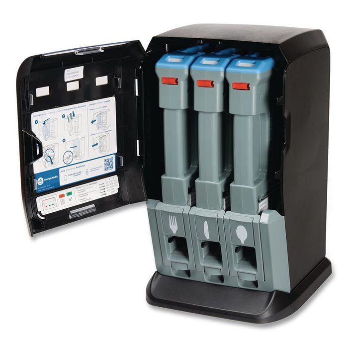 Tri-Tower Mini Dispenser, Holds Forks/Knives/Spoons or Sporks, 13.15 x 31.03 x 17.5, Black/Gray