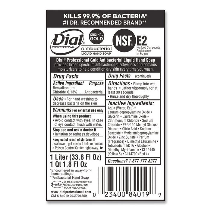 Gold Antibacterial Liquid Hand Soap, 1 L, 8/Carton