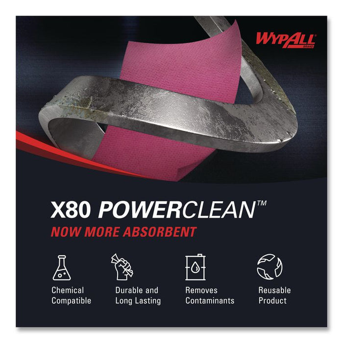 Power Clean X80 Heavy Duty Cloths, HYDROKNIT, POP-UP Box, 8.34 x 16.8, Red, 76/Box, 5 Box/Carton