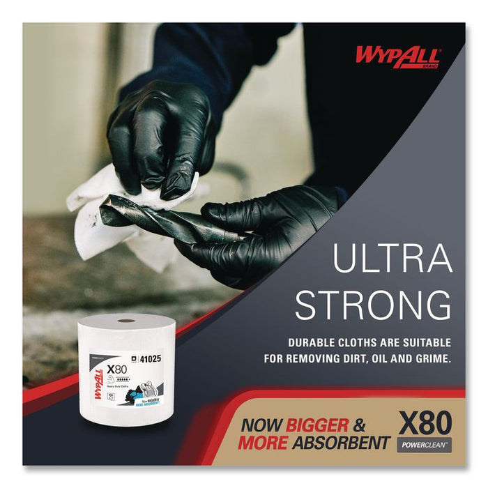 Power Clean X80 Heavy Duty Cloths, Jumbo Roll, 12.4 x 12.2, White, 455/Roll