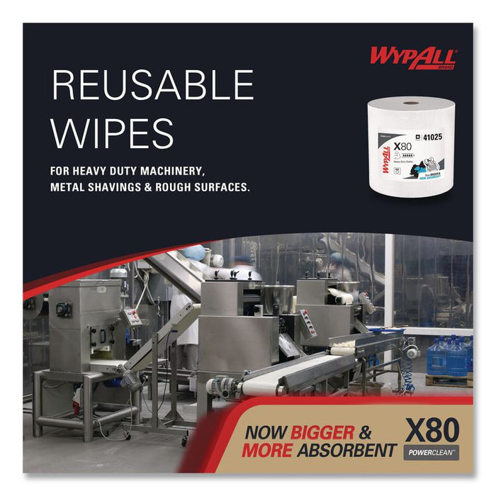 Power Clean X80 Heavy Duty Cloths, Jumbo Roll, 12.4 x 12.2, White, 455/Roll