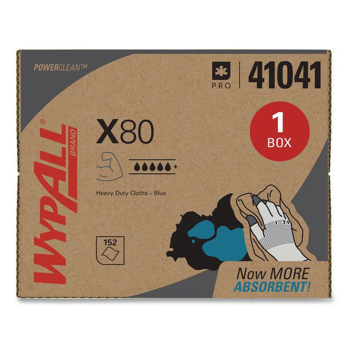 Power Clean X80 Heavy Duty Cloths, 11.1 x 16.8, Blue, 152 Wipers/Carton