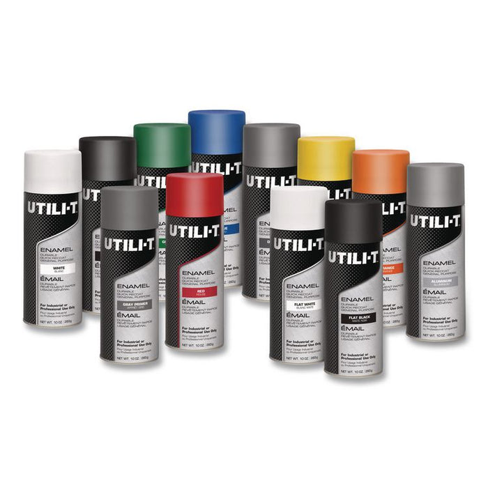 UTILI-T Spray Paint, Gloss Black, 10 oz Aerosol Can, 6/Carton
