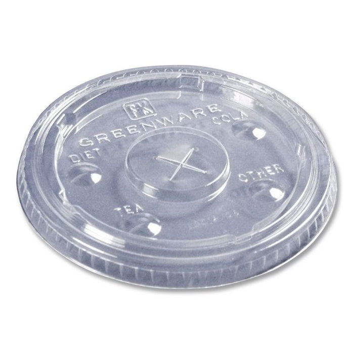 Greenware Cold Drink Lids, X-Slot, Fits 16 oz/18 oz/24 oz Cold Cups, Sugarcane, Clear, 1,000/Carton