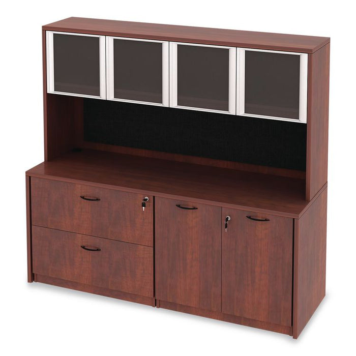 Alera Valencia Series Hutch with Doors, 4 Compartments, 70.63w x 15d x 35.38h, Medium Cherry