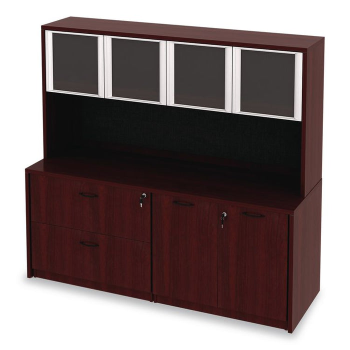 Alera Valencia Series Hutch with Doors, 4 Compartments, 70.63w x 15d x 35.38h, Mahogany