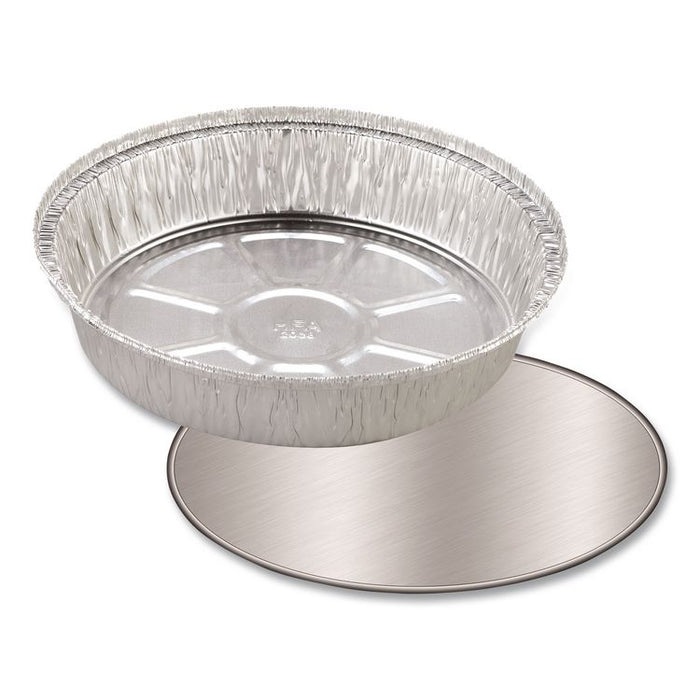 Round Aluminum Container with Lid, 48 oz, 9" Diameter, Silver, 500/Carton
