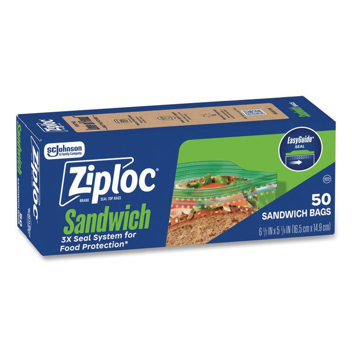 Resealable Sandwich Bags, 6.5" x 5.88", Clear, 50/Box