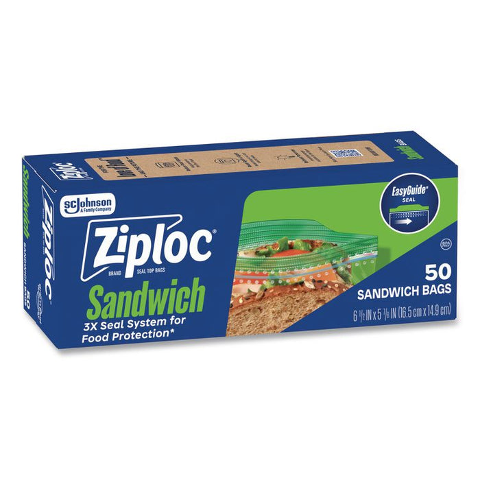 Resealable Sandwich Bags, 6.5" x 5.88", Clear, 50 Bags/Box, 12 Boxes/Carton