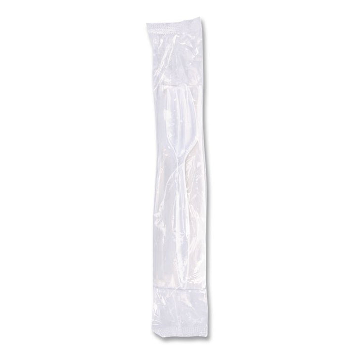 Economy Cutlery Kit, Fork/Knife/Napkin/Spoon, Plastic, White, 250/Carton