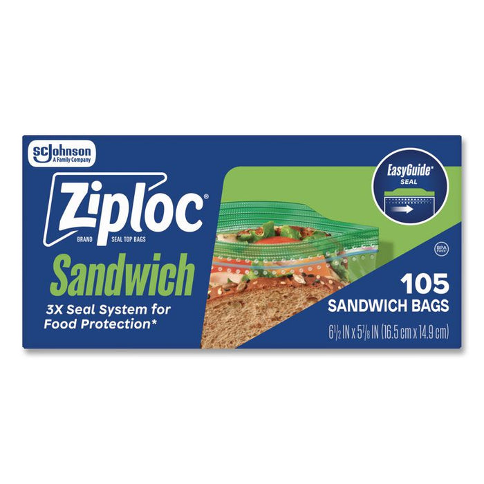 Resealable Sandwich Bags, 6.5" x 5.88", Clear, 105 Bags/Box, 12 Boxes/Carton