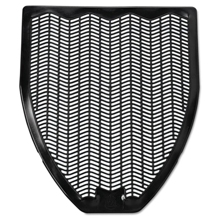 Disposable Urinal Floor Mat, Shield-Shaped, Fresh Blast Scent, Black Non-Slip Perforated Surface, 17.5" x 20.38", 6/Carton