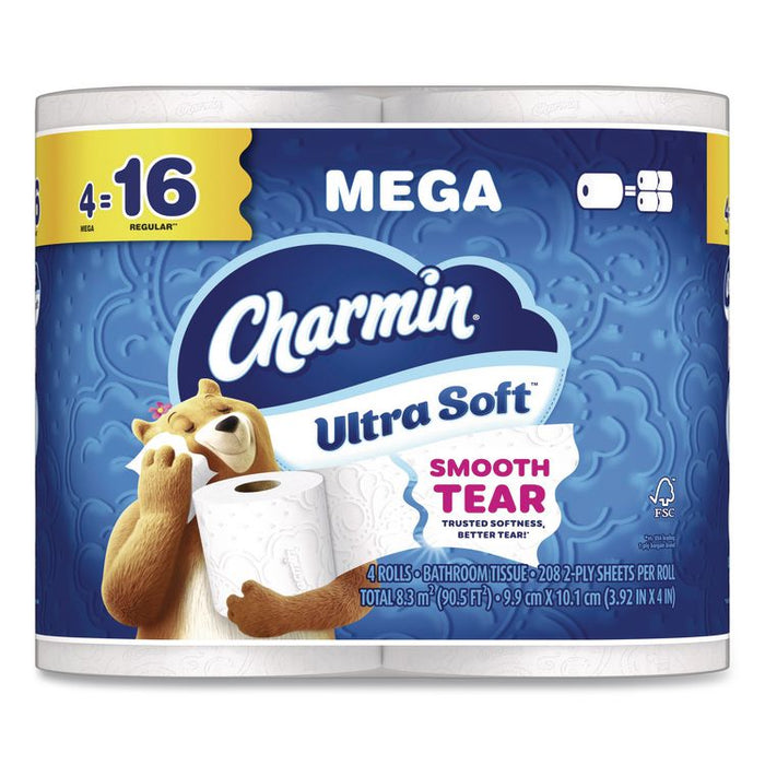 Ultra Soft Bathroom Tissue, Mega Roll, Septic Safe, 2-Ply, White, 208 Sheets/Roll, 4 Rolls/Pack, 8 Packs/Carton