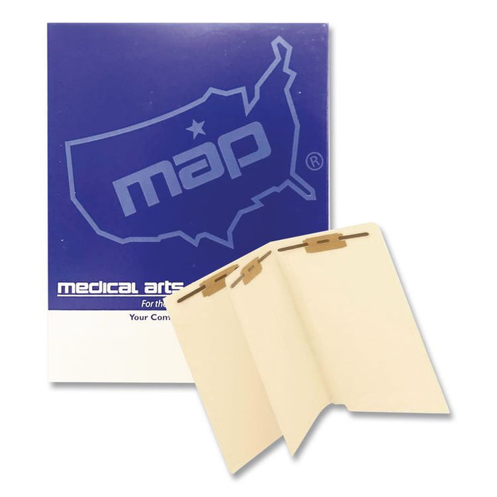 End Tab Classification Folders, Straight Tab, Expands 0.75", 1 Divider, 4 Fasteners, Letter Size, Manila, 200/Box