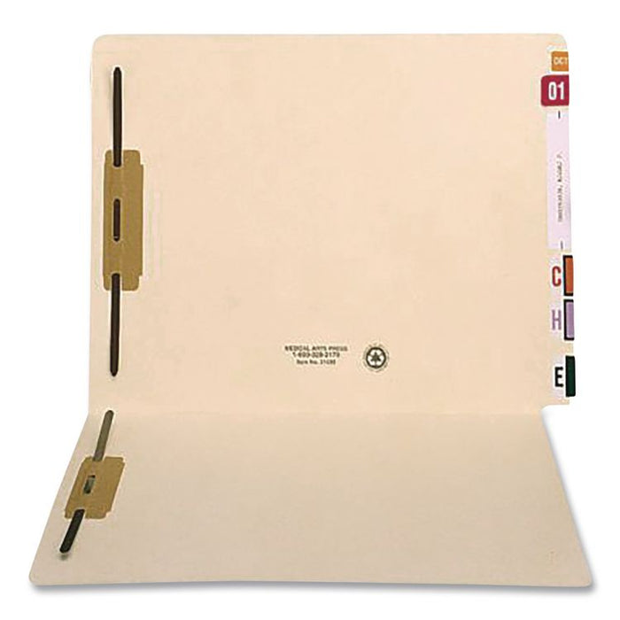 Mylar-Reinforced End Tab Fastener Folders, Straight Tab: Assorted, Expands 0.75", 2 Fasteners, Letter Size, Manila, 50/Box