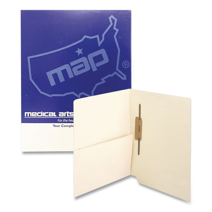 Slash Pocket End Tab Fastener Folders, Straight Tab, 1 Spine-Oriented Fastener, Letter Size, Manila, 50/Box