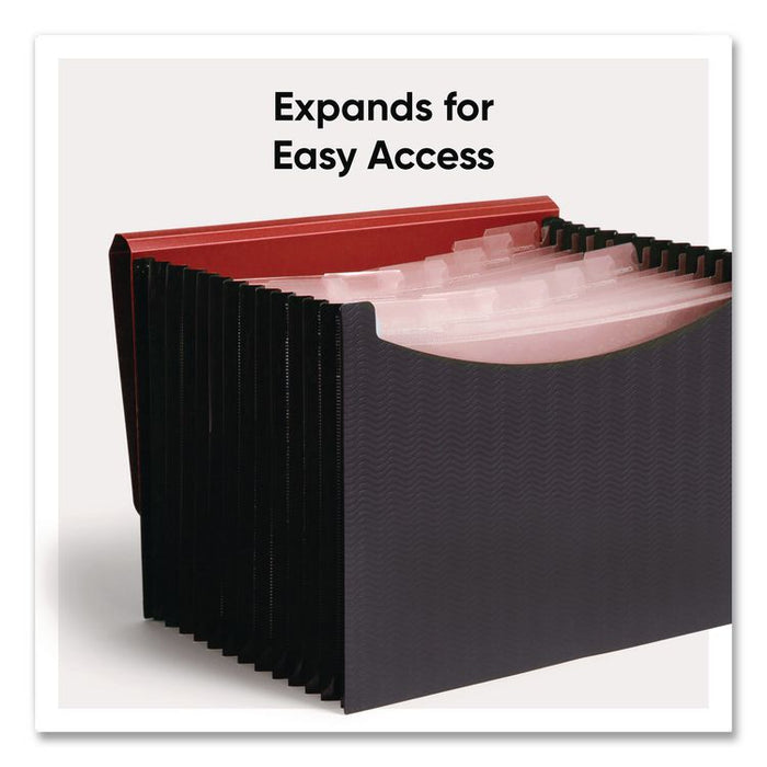 12-Pocket Poly Expanding File, 0.88" Expansion, 12 Sections, Cord/Hook Closure, 1/6-Cut Tabs, Letter Size, Black/Red