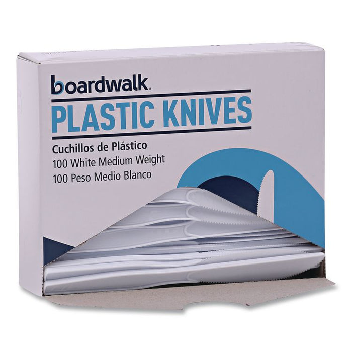 Mediumweight Polystyrene Cutlery, Knife, Plastic, White, 100/Box