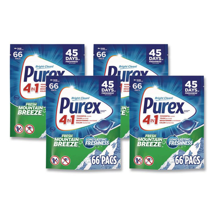 4-in-1 HE Laundry Detergent Pacs, Fresh Mountain Breeze Scent, 66 Pods/Bag, 4 Bags/Carton