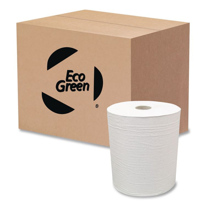 Recycled Hardwound Paper Towels, 1-Ply, 7.88" x 800 ft, 1.8 Core, White, 6 Rolls/Carton